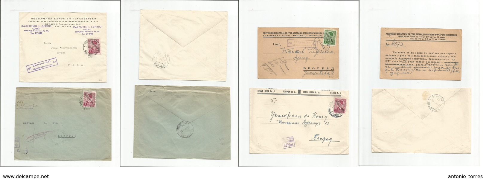 Serbia. 1941-42. Four Diff Ovptd Values Usages On Cover, Censored Diff Cachets, Incl One Business Card Rate. Fine Group. - Serbia