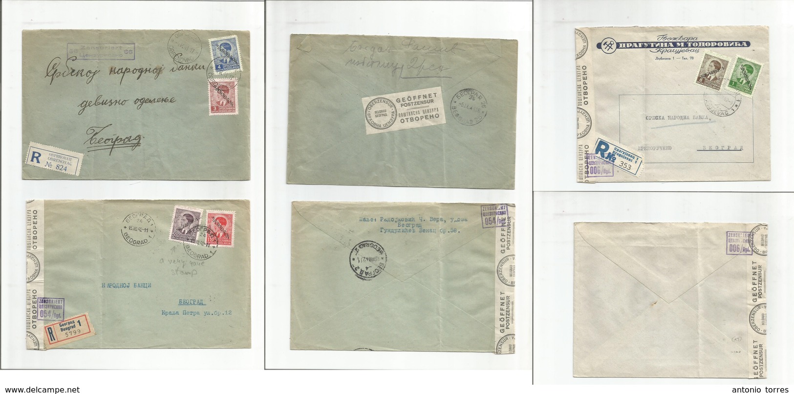 Serbia. 1941-42. 3 Multifkd Diff Stamps Values Registered Internal Censored Covers, Including 5,50 Din, Etc. Opportunity - Serbie