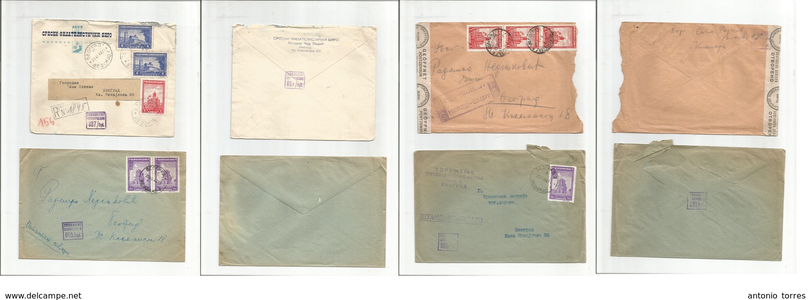 Serbia. 1942-4. Four Multiple Censor Fkd Envelopes. Diff Values And Cachets. One Is Registered, Opportunity. - Serbie