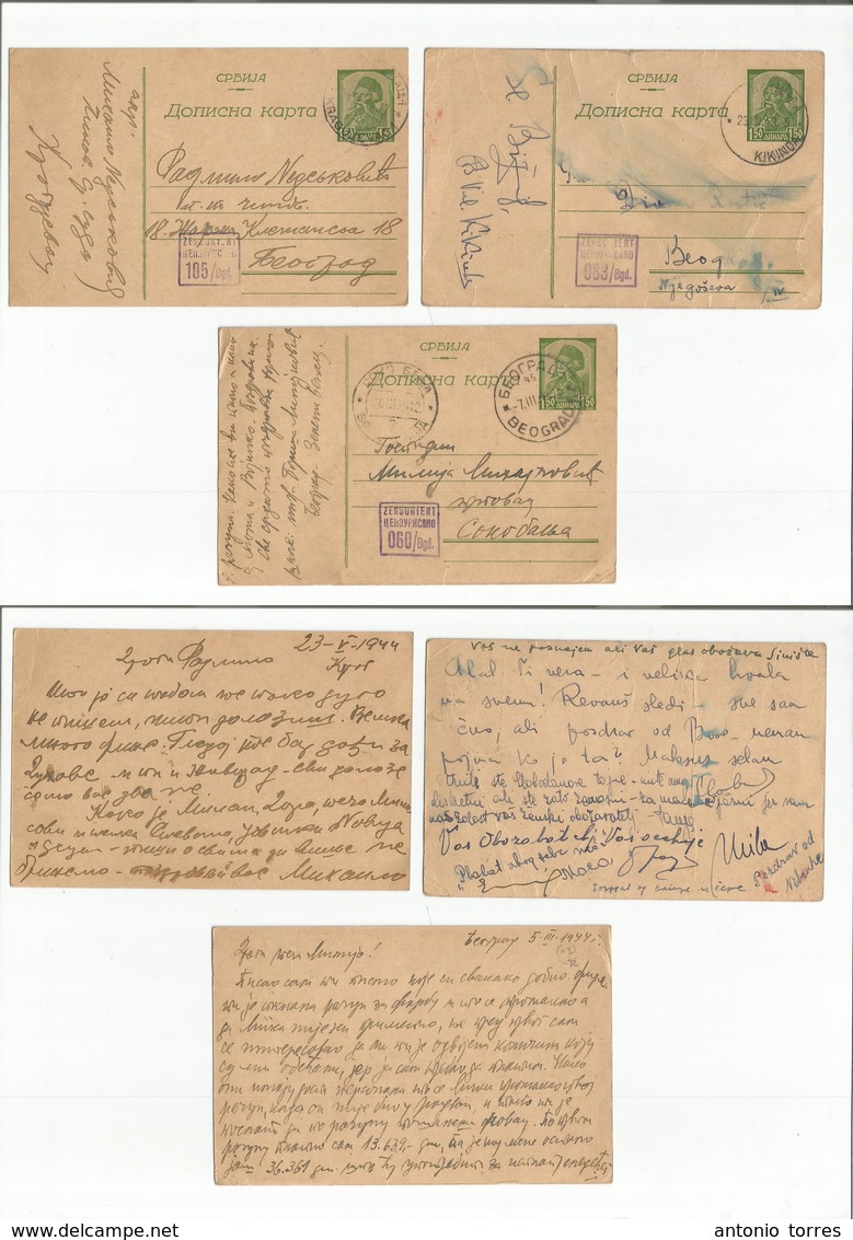 Serbia. 1943-44. 3 Local 1,50 Dinar Green Stat Cards, Censored And Town Usages, Incl Kikinda, Kraguajevac And Belgrade. - Serbie