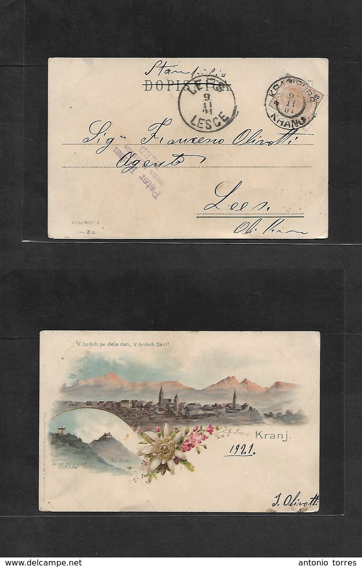 Slovenia. 1901 (9 Nov) Krano, Kranj - Lesce. Fkd Card Austria Postal Adm., Bilingual Cachet. - Slovénie