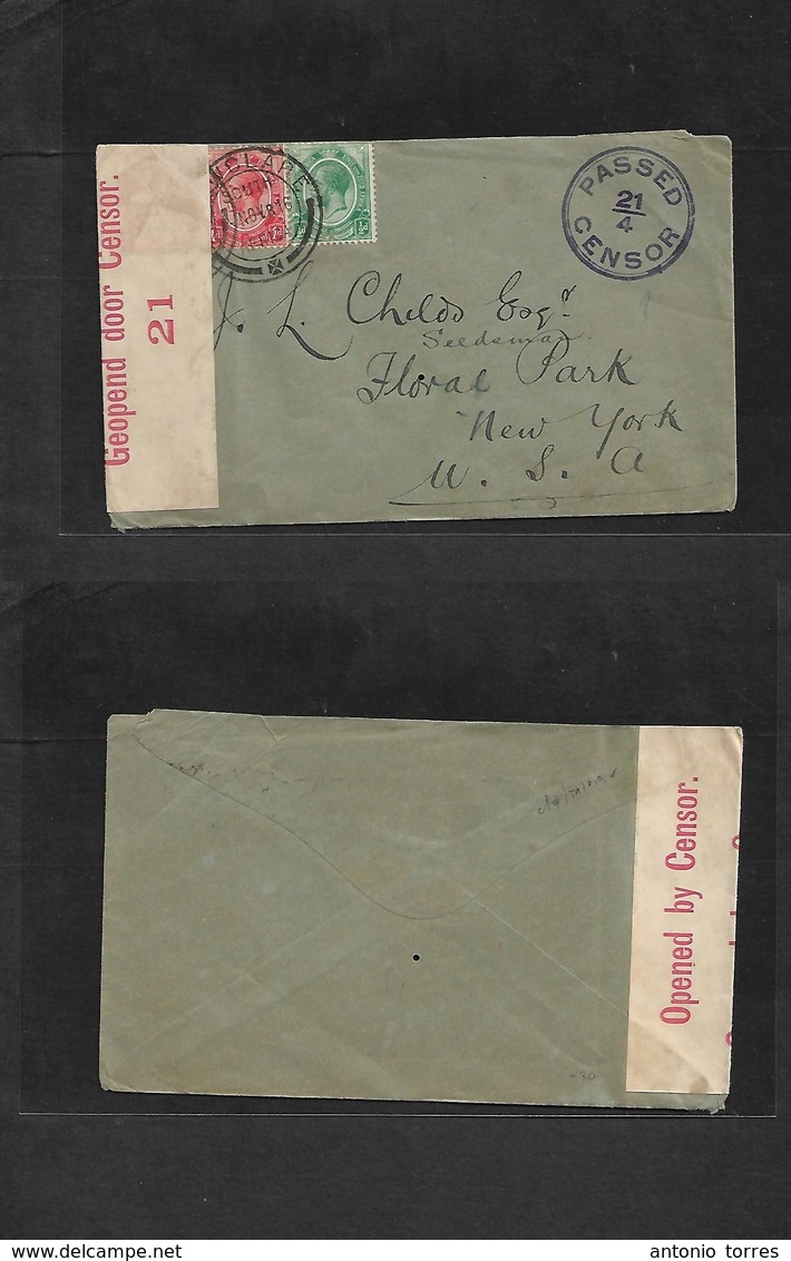 South Africa. 1916 (Nov) Wclape - USA, NYC. Multifkd Env S. Africa Censor Label And Cachet. WWI. - Autres & Non Classés