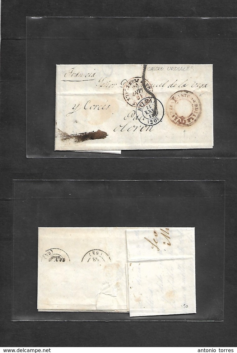 E-Prefilatelia. 1858 (14 Enero) Vizcaya, Miono, Castrourdiales, Bilbao - Francia, Olova. Carta Con Texto Sin Franqueo Y  - Other & Unclassified