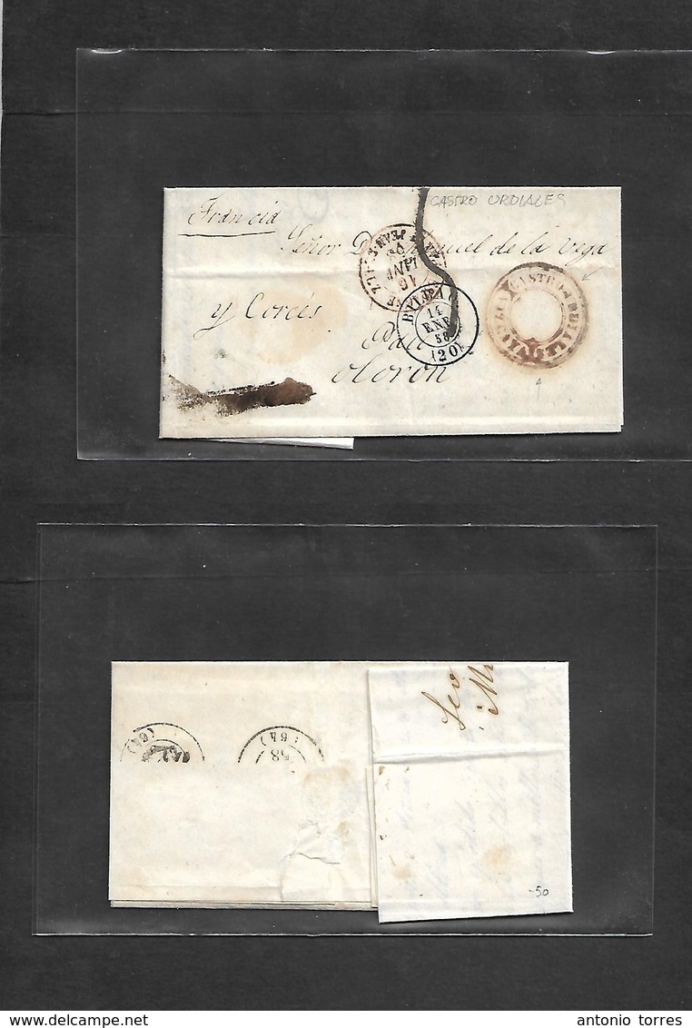 E-Prefilatelia. 1858 (14 Enero) Vizcaya, Miono, Castrourdiales, Bilbao - Francia, Olova. Carta Con Texto Sin Franqueo Y  - Andere & Zonder Classificatie