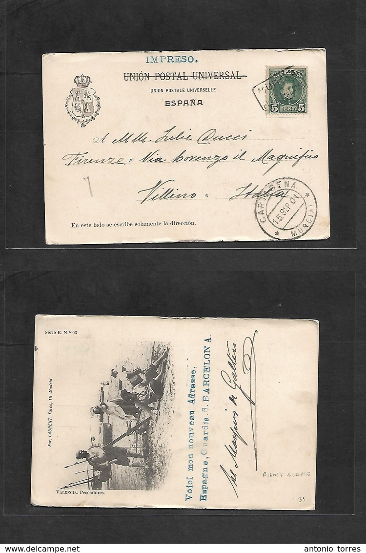 E-Provincias. 1901 (Sept) 242º Murcia. Fuente Alamo - Italia, Villino Via Cartagena. TP Laurent Mat Carteria Y Transito. - Autres & Non Classés