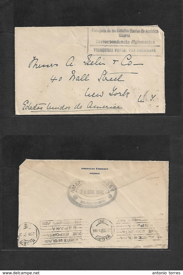 E-Alfonso Xiii. 1931 (Enero 22) Embajada USA En Madrid. Franquicia Pan Americana. Circulada USA, NYC Con Rara. Interesan - Autres & Non Classés