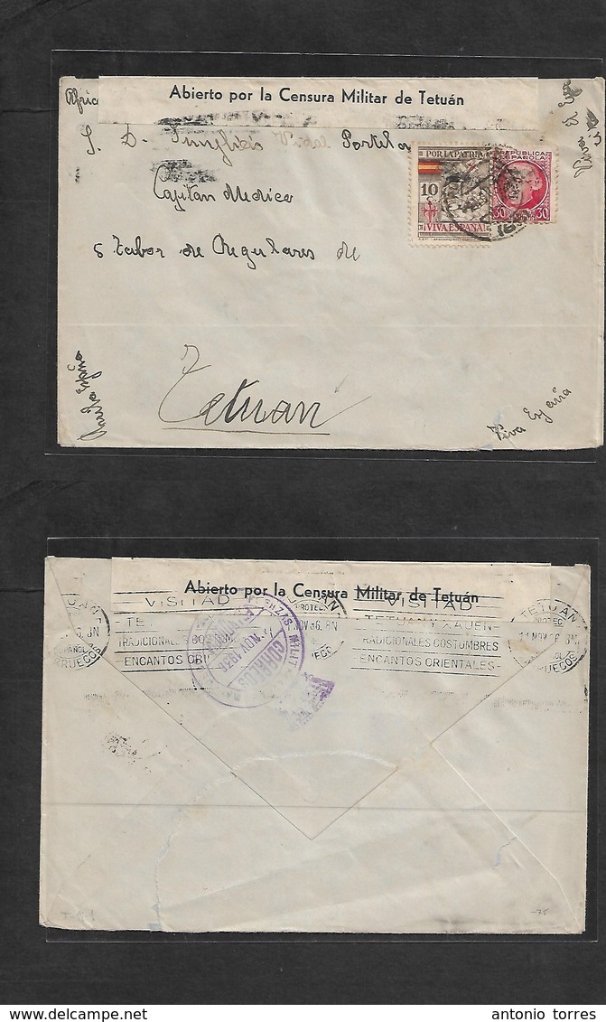 E-Estado Español. 1936 (1 Nov) Pontevedra - Tetuan, Marruecos (1 Nov) Sobre Franqueo Y Beneficio Con Censura De Llegada  - Sonstige & Ohne Zuordnung