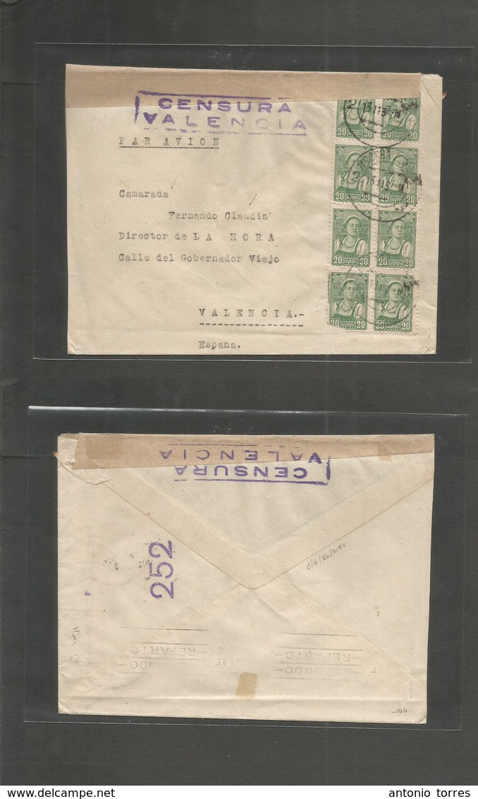 E-Guerra Civil. 1937 (13 Nov) Moscu, Rusia - Valencia. Carta Franqueada Dirigida A Fernando Claudin, Destacado Mandatari - Autres & Non Classés