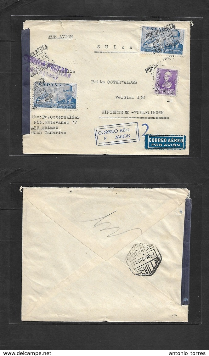 E-Estado Español. 1939 (9 Oct) Las Palmas - Alemania. Sobre Con Franqueo Circulado Via Aerea, Matasellos Español. - Other & Unclassified