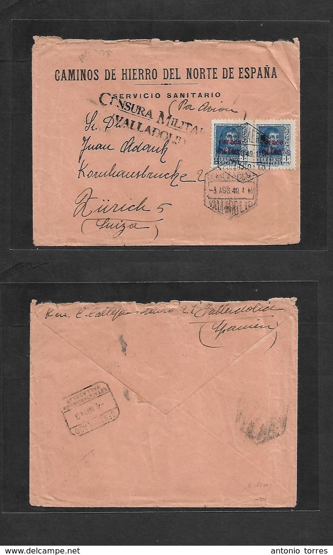 E-Provincias. 1940 (3 Aug) Valladolid - Suiza, Zurich. Sobre Principe Fernando 2 Pts Tarifa Via Aerea + Censura Salida.  - Autres & Non Classés