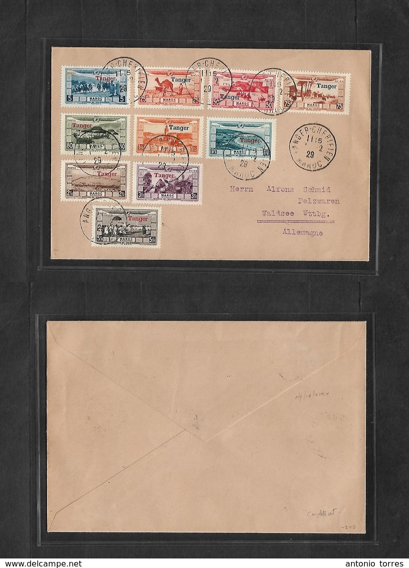 Marruecos - French. 1929 (1 Feb) Tanger Ovptd Issue 10 Values To 5 Fr, On Cover Usage To Germany, Waldsee. Most Unusual  - Maroc (1956-...)
