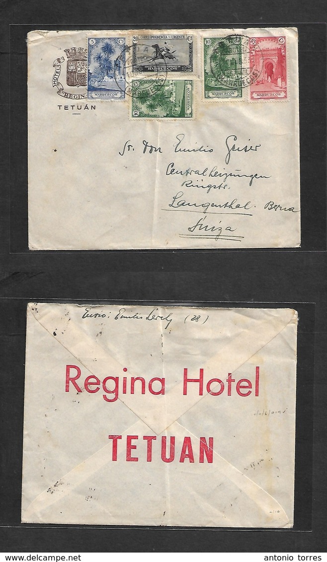 Marruecos. 1933 (10 Julio) Tetuan - Suiza, Langenthal. Periodo Republica Española. Sobre Hotel Regna Franqueo Multiple I - Maroc (1956-...)