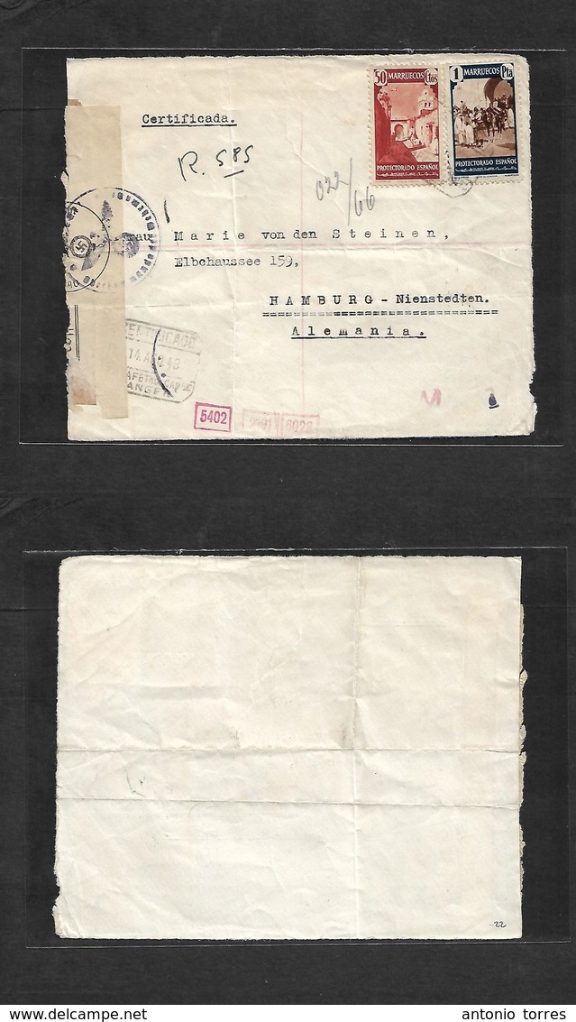 Marruecos. 1943 (14 Ago) Tanger - Alemania, Hamburg. Frente De Carta Franqueada Con Censura Alemana. Tarifa 1,50 Pesetas - Morocco (1956-...)