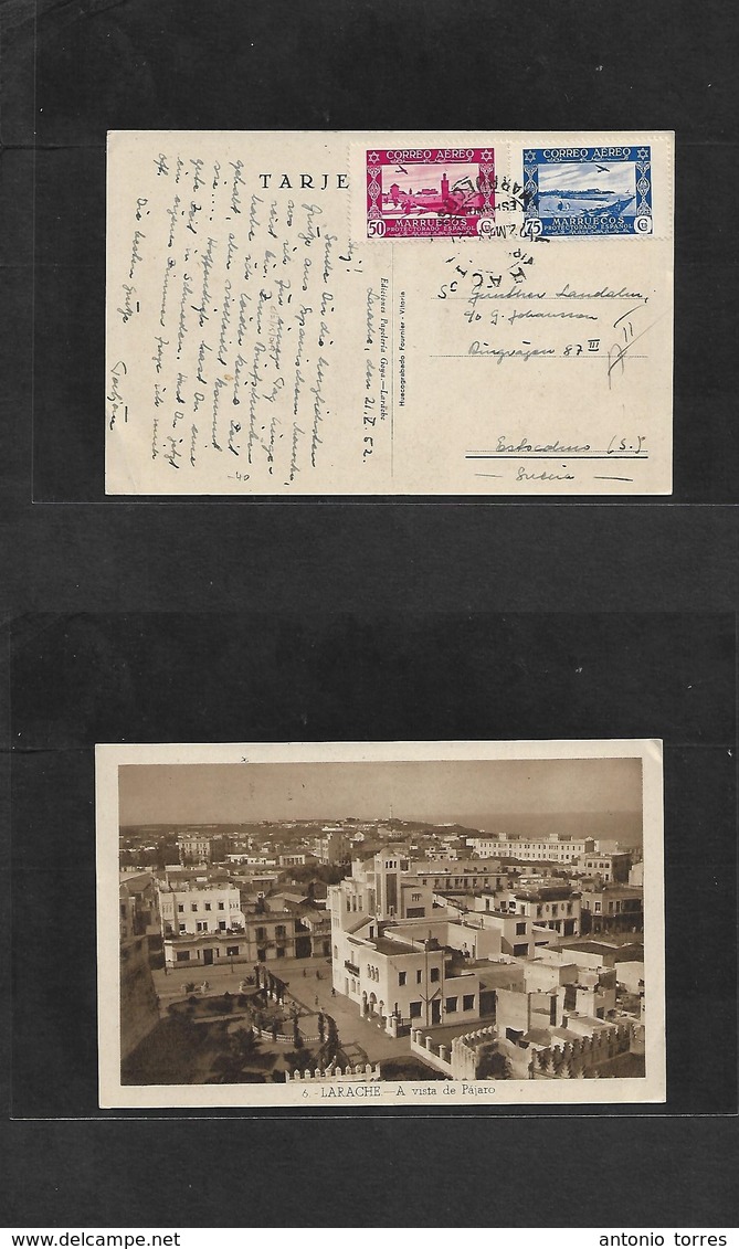 Marruecos. 1952 (21 Mayo) Larache - Suecia, Estocolmo. TP Fraque 1,25 Pts, Mat Fechador. Bonita. - Morocco (1956-...)