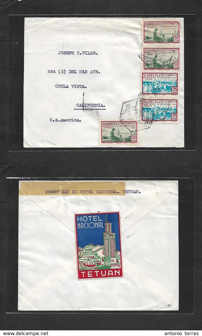 Marruecos. 1953 (29 April) Tetuan - USA, California, Chula Vista. Sobre Circulado Via Aerea Tarifa 2 Pesetas. - Marruecos (1956-...)