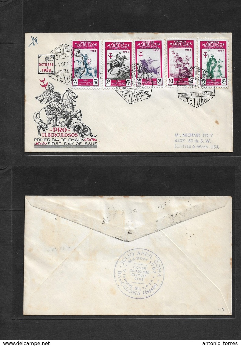 Marruecos. 1953 (1 Oct) Tetuan - USA, Seattle, Wash. Emision Pro - Tuberculosis. Franqueo Multiple Via Aerea. - Maroc (1956-...)