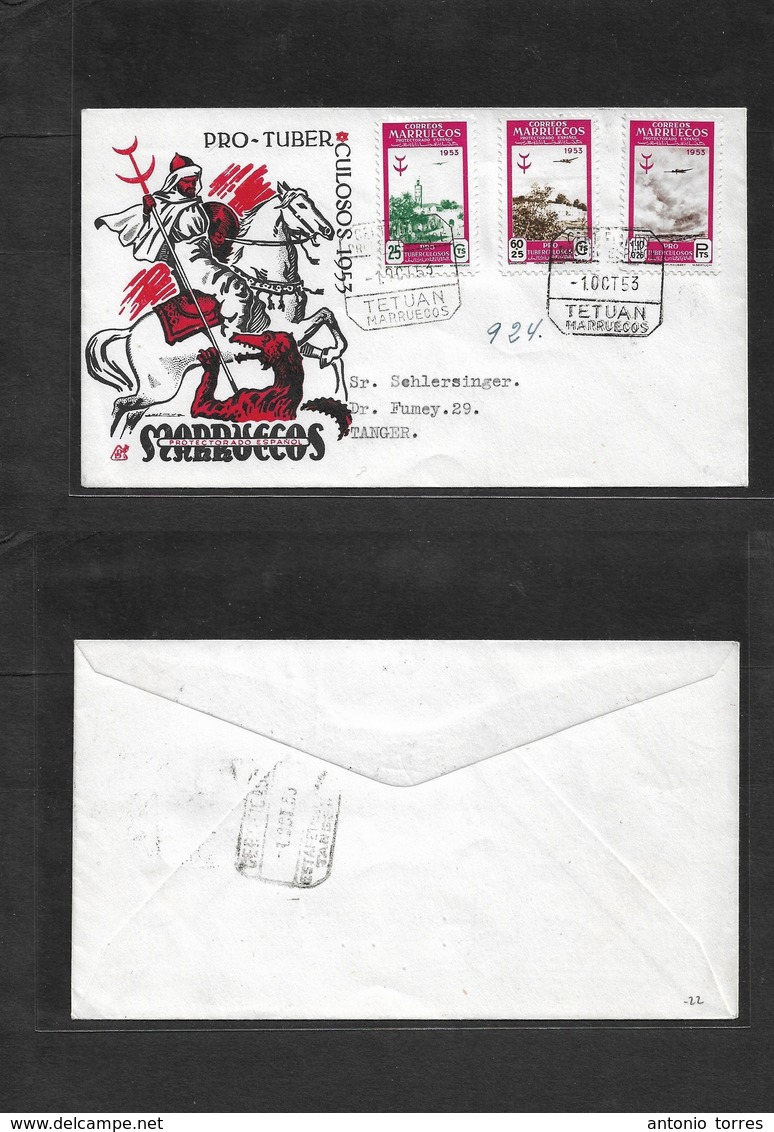 Marruecos. 1953 (1 Oct) Tetuan - Tanger (7 Oct) Pro-Tuberculosis Issue. Sobre Ilustrado Con Llegada Escasa. - Maroc (1956-...)