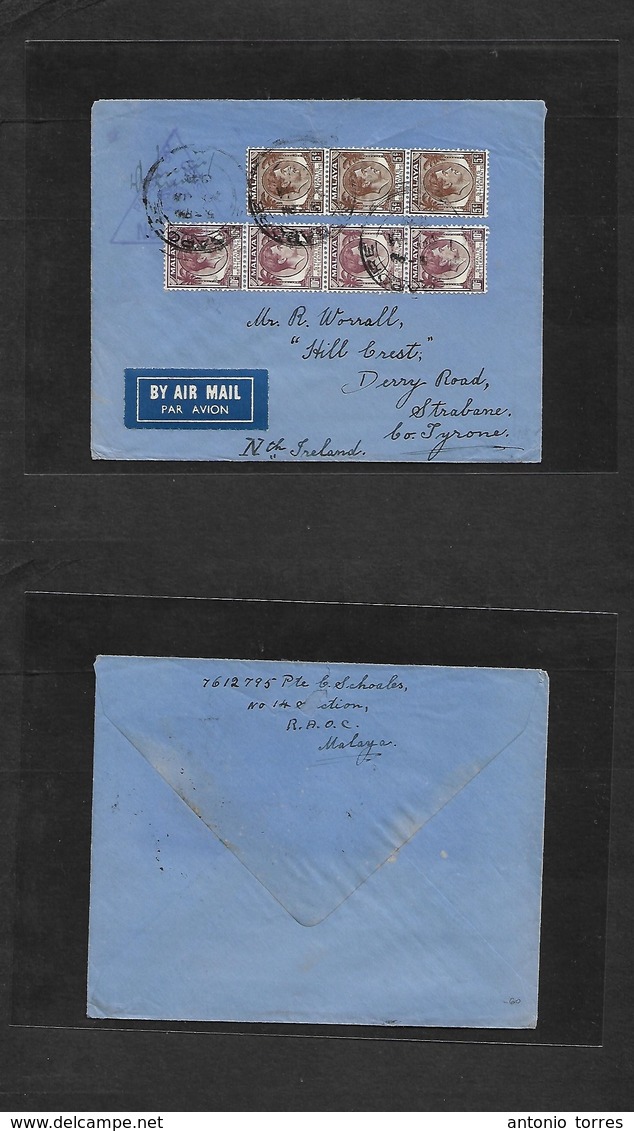 Straits Settlements Singapore. 1941 (20 Jan) Singapore - North Ireland, Strabane. Air Multifkd Env At 55c Rate + Depart  - Singapore (1959-...)