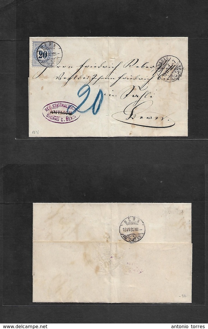 Switzerland. 1883 (19 June) Langnau - Berr, Multifkd EL, Taxed + Early Arrival Postage Due. 20c Tied Cds. VF Used. - Andere & Zonder Classificatie