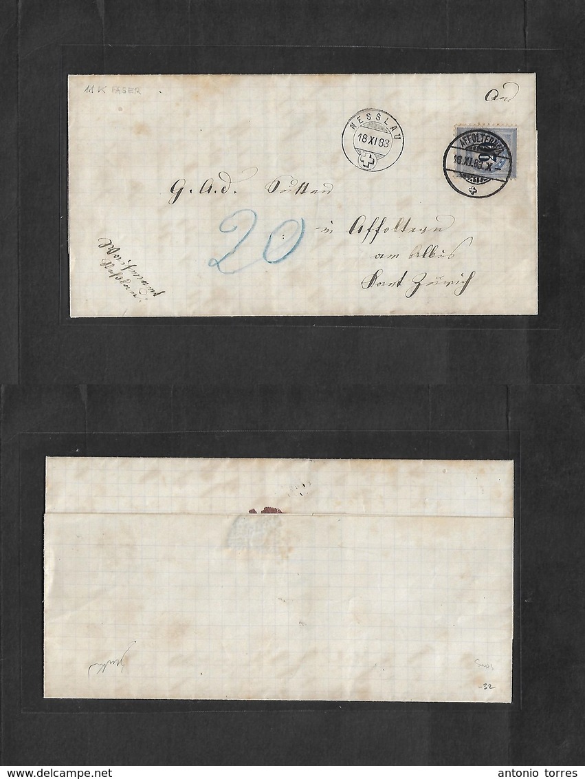 Switzerland. 1883 (18 Nov) Nesslau - Affolterre (18 Nov) Unfranked EL, Arrival Tax 20c Pd, Tied Cds. VF Used + Early Usa - Other & Unclassified