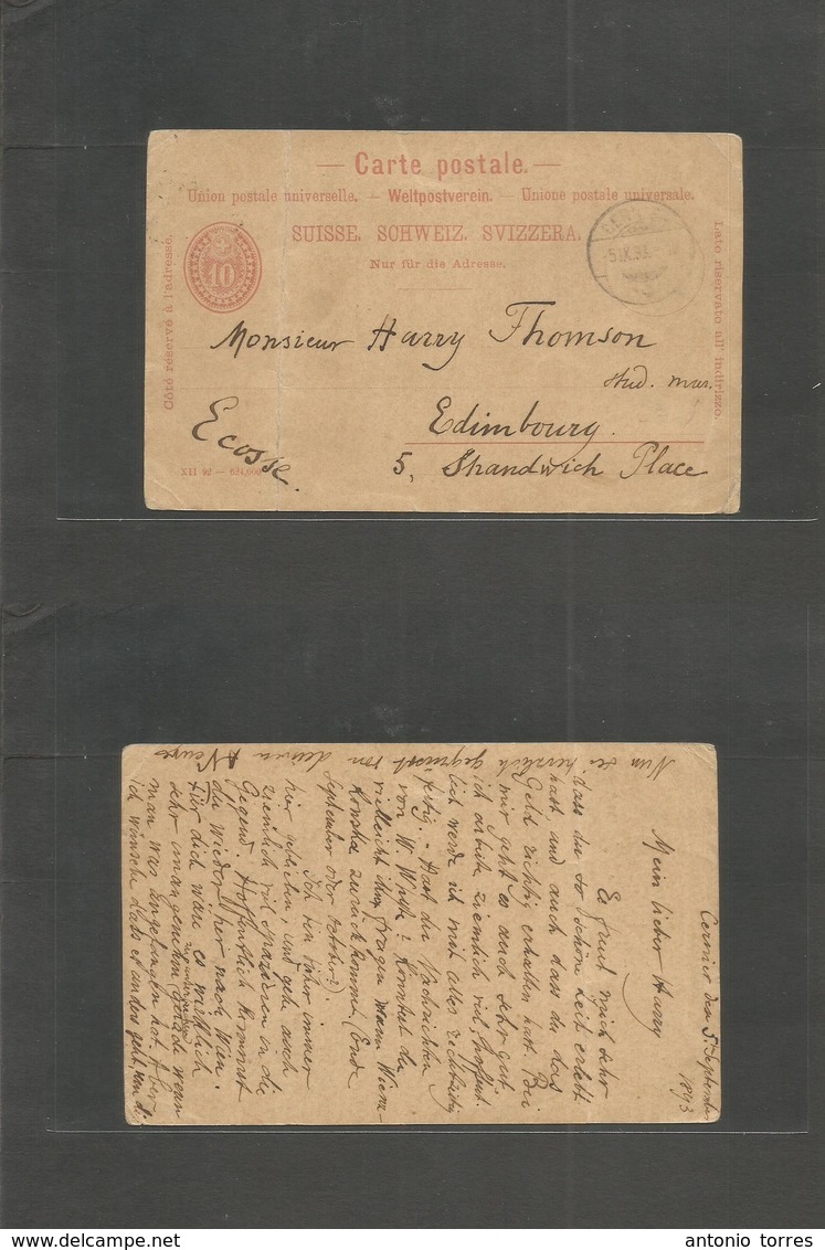 Switzerland - Stationery. 1893 (5 Sept) Cernier - Edinburg, Scotland. 10c Red Stat Card. - Autres & Non Classés