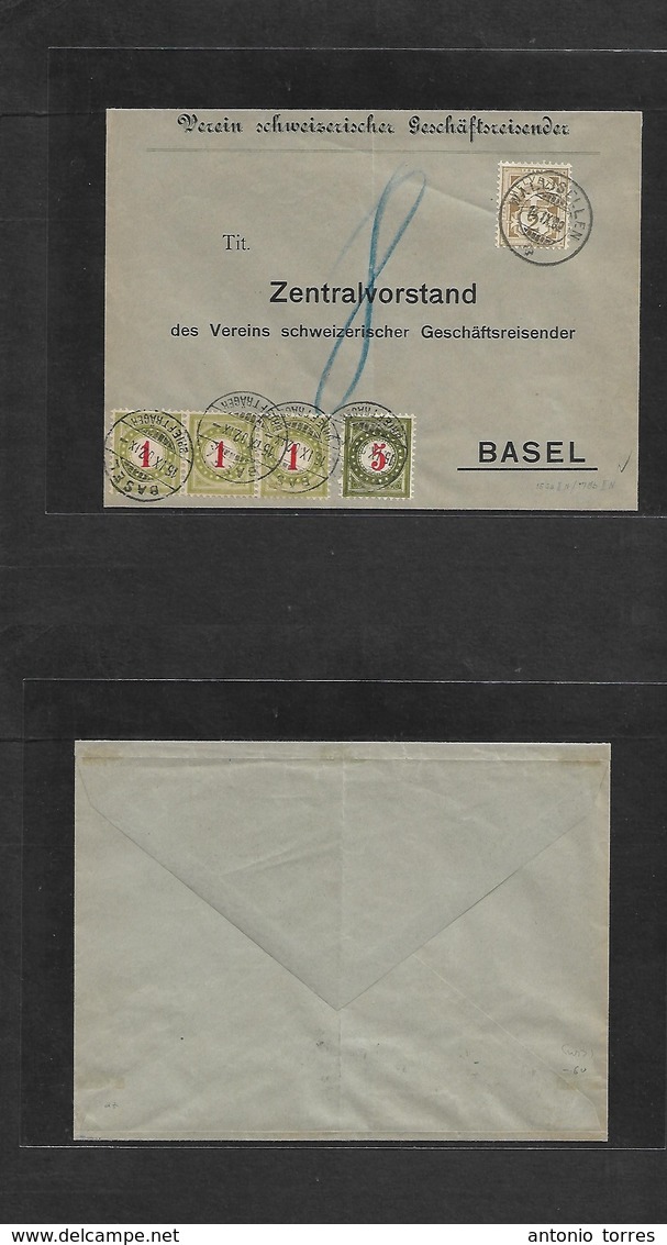 Switzerland. 1902 (14 Sept) Wallisellen - Basel (15 Sept) Fkd Bussiness Env 2c Brown, Tied Cds + Taxed + Arrival Postage - Other & Unclassified
