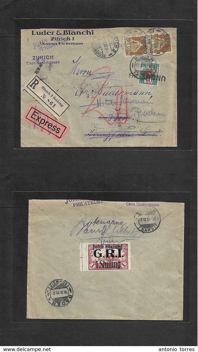 Switzerland - Xx. 1919 (17 Sept) Zurich - Bern (17 Sept) Registered Express Service Multifkd Envelope + Taxed Doble + Fw - Andere & Zonder Classificatie