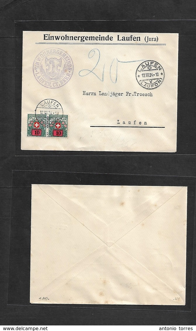 Switzerland - Xx. 1924 (12 July) Laufen Local Official Unfranked Envelope + Taxed + (2x) Swiss P. Dues 10c, Tied Cds. VF - Other & Unclassified