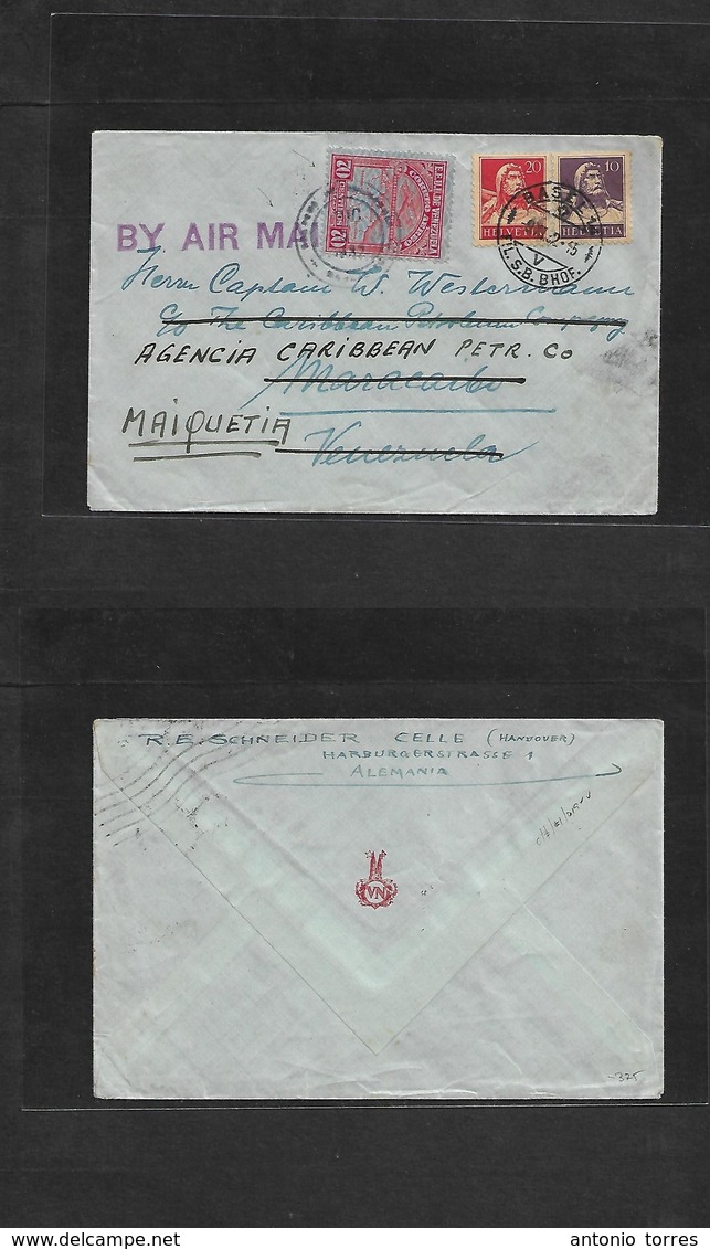 Switzerland - Xx. 1932 (9 Nov) Basel - Venezuela, Maracaibo, Fwded Marquetia (5 Dec) With Airmail Internal Caribbean Cou - Autres & Non Classés