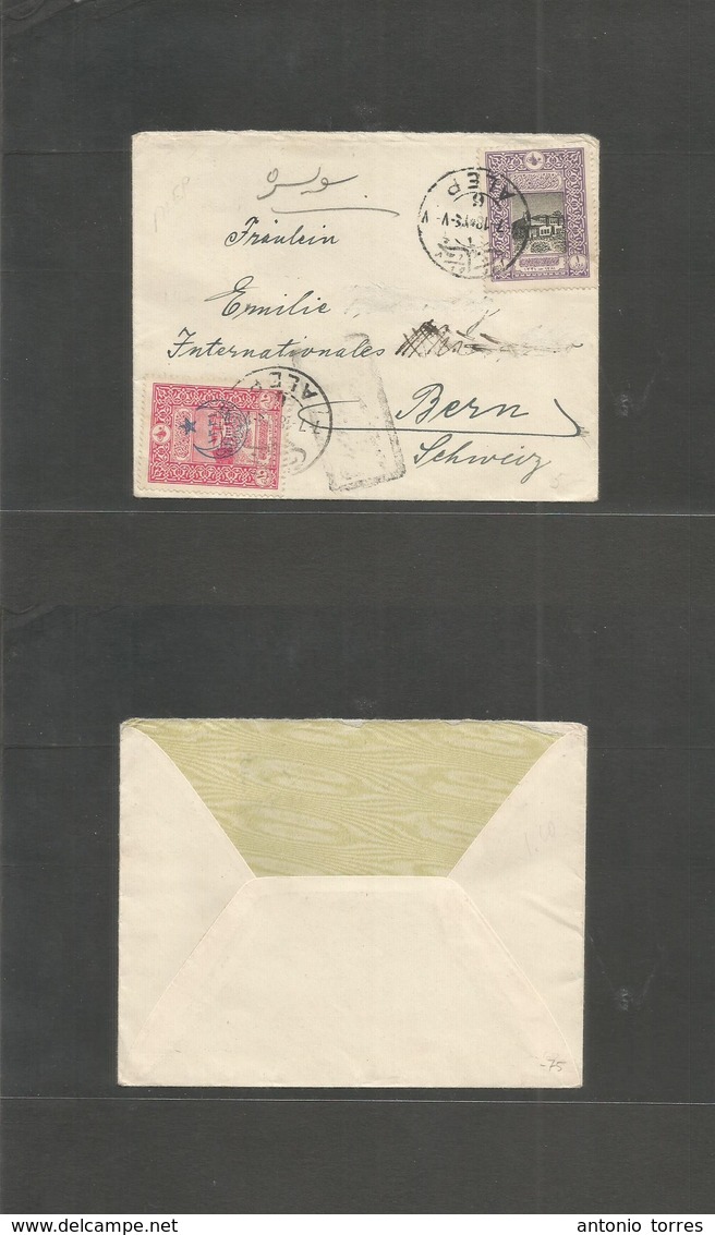 Syria. 1918 (7 July) Alep - Switzerland, Bern. Multifkd Small Envelope Incl Ovptd Issue. - Syrie