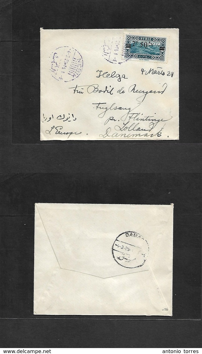 Syria. 1929 (4 March) Nebik - Denmark, Zolland. Via Damas. Ovpt Issue Fkd Censor Blue Lilac Cachet. Fine Used. - Syria