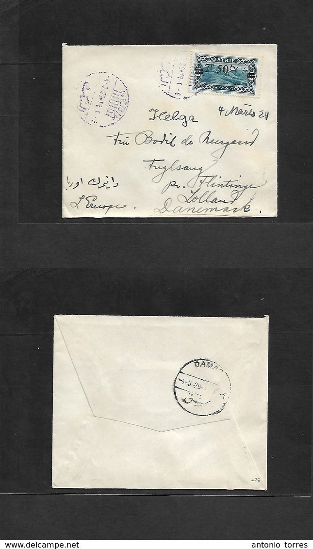 Syria. 1929 (4 March) Nebik - Denmark, Zolland. Via Damas. Ovpt Issue Fkd Censor Blue Lilac Cachet. Fine Used. - Syrië