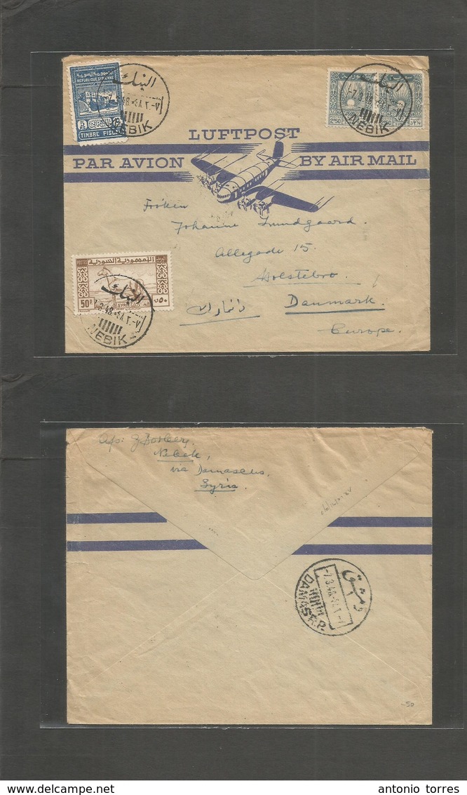 Syria. 1948 (7 March) Nebik - Denmark, Holstebro. Air Multifkd Env. VF Illustrated. - Syrie