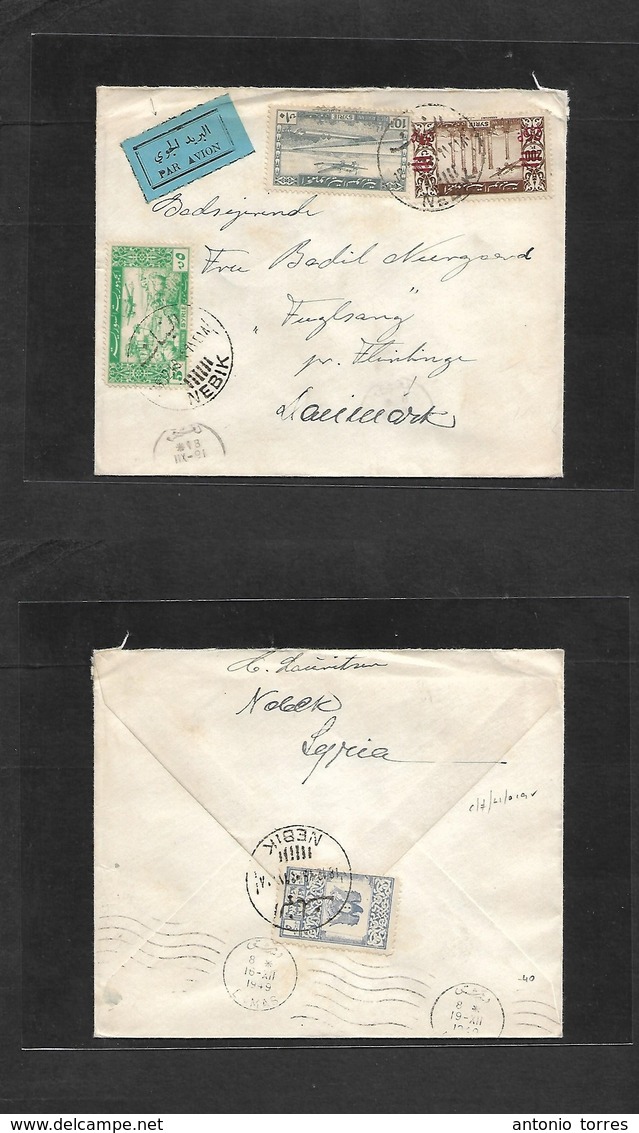 Syria. 1949 (Dec) Nebik - Denmark, Flintrigen Via Damas. Air Multifkd Front + Reverse Envelope. VF Usage. - Syrie