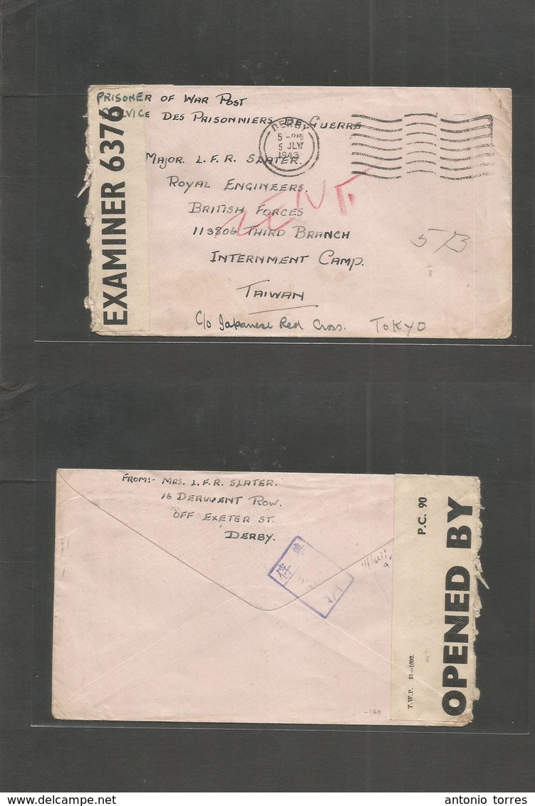 Taiwan. 1943 (5 July) POW British Internees. UK Derley - 5B, Internenment Comp. FM Via Red Cross Tokyo. Censor Free Mail - Autres & Non Classés