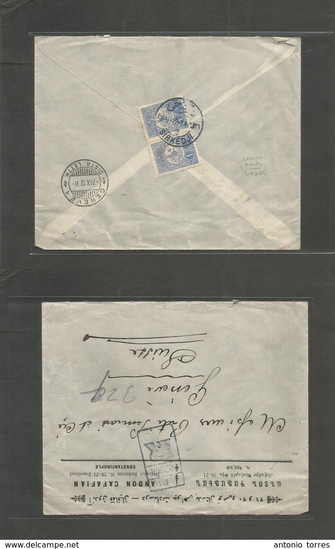 Turkey. 1912 (3 Sept) Sirked, Ladino Roads, Sirkeci (7 Sept) Reverse Fkd Registered Envelope Trilingual Envelope. Armeni - Autres & Non Classés