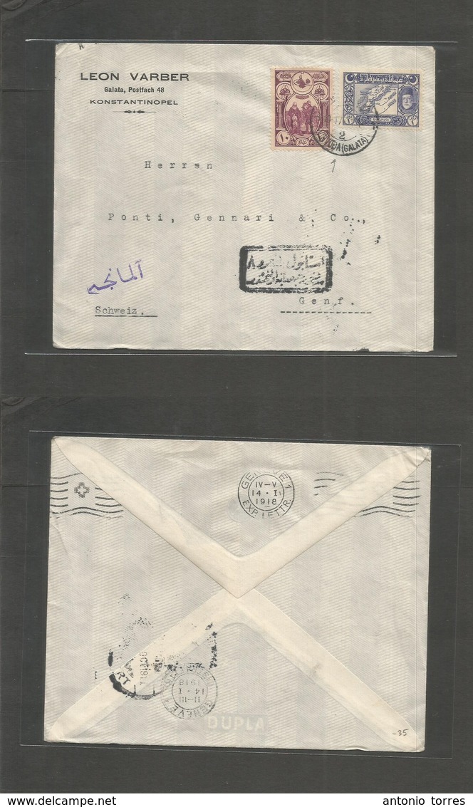 Turkey. 1917 (Oct) Galata, Voivoda - Switzerland, Geneve (14 Jan 18) Fkd + Censored Comercial Envelope. Fine Used. - Other & Unclassified