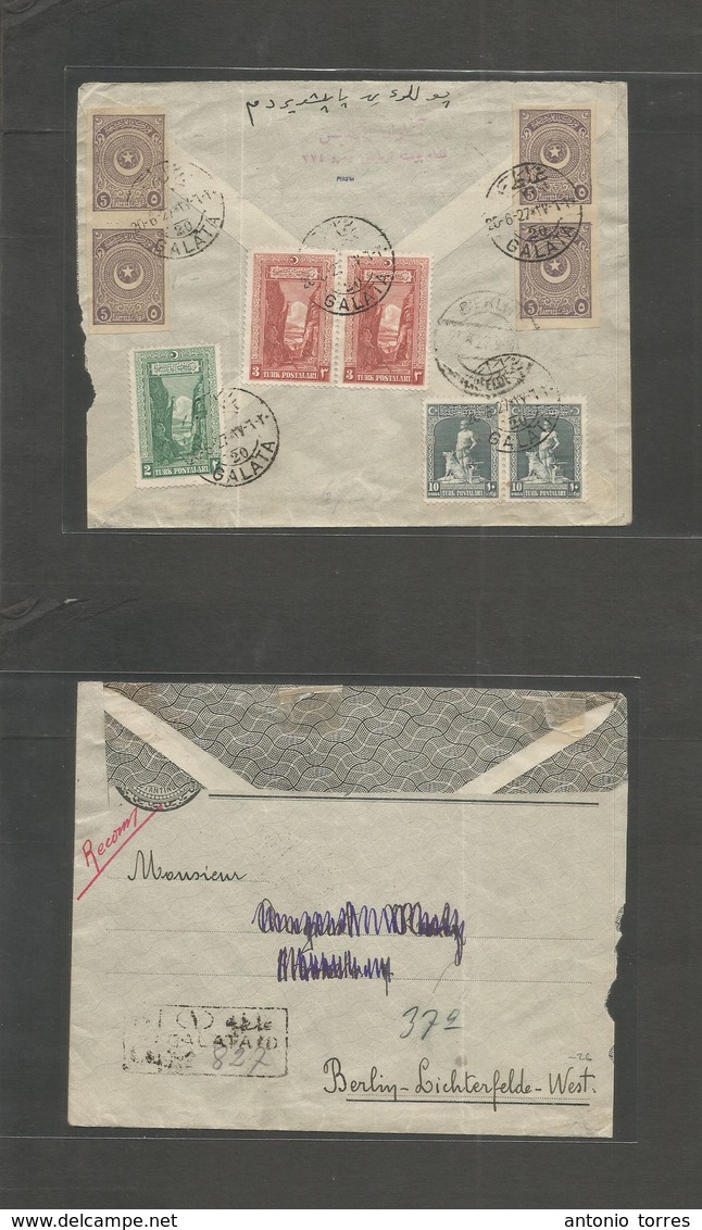Turkey. 1927 (20 June) Galeta - Germany, Berlin. Reverse Registered Multifkd Envelope. - Andere & Zonder Classificatie