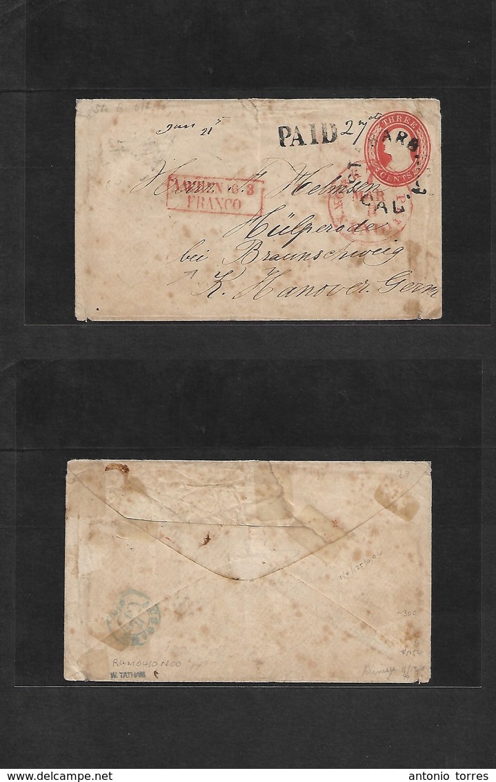 Usa. C. 1860 (21 June) Santa Barbara, CAL - Germany, Hulperode, Braunschweig (17 Aug) 2 Months Transit. 3c Red Stat Env  - Otros & Sin Clasificación