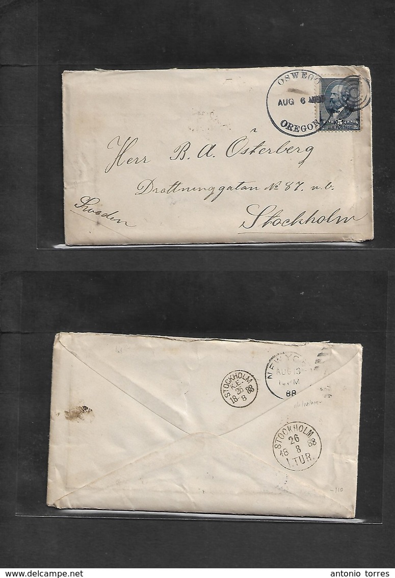 Usa. 1888 (6 Aug) Oregon, Oswego - Sweden, Stockholm (26 Aug). Fkd 5c Buff Fkd Envelope With Several Letters Contains Of - Andere & Zonder Classificatie