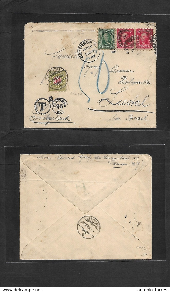 Usa - Xx. 1905 (Dec 19) Paterson, NJ - Switzerland, Liestd (30 Dec 05) Multifkd Env + Taxed + Arrival Swiss P. Due 50c T - Other & Unclassified