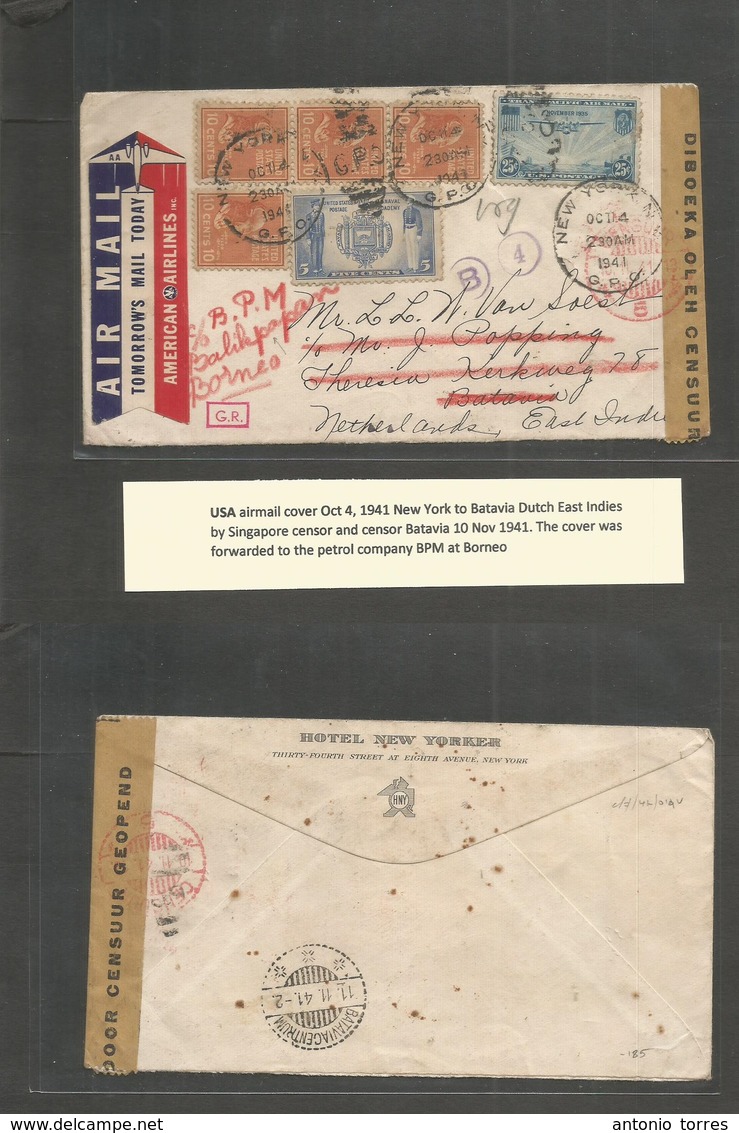 Usa - Prexies. 1941 (Oct 4) NYC - Batavia Dutch Indies (10 Nov) Fwded Borneo (11 Nov) Air Transpacific Clipper. Last Tri - Sonstige & Ohne Zuordnung