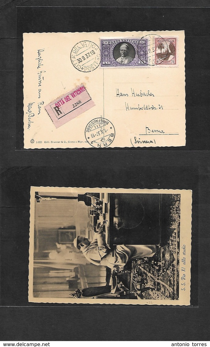 Vatican. 1937 (30 Sept) Citta - Switzerland, Bern (1 Oct) Registered Multifkd Ppc. Fine +. - Other & Unclassified