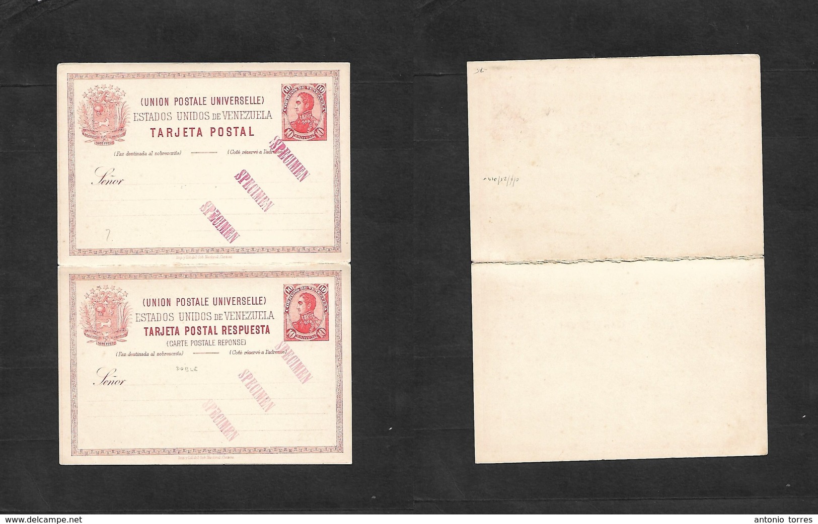 Venezuela. C. 1893. 10c Vermilion Doble Mint Stationary Card SPECIMEN (red Overprinted) Scarce. - Venezuela