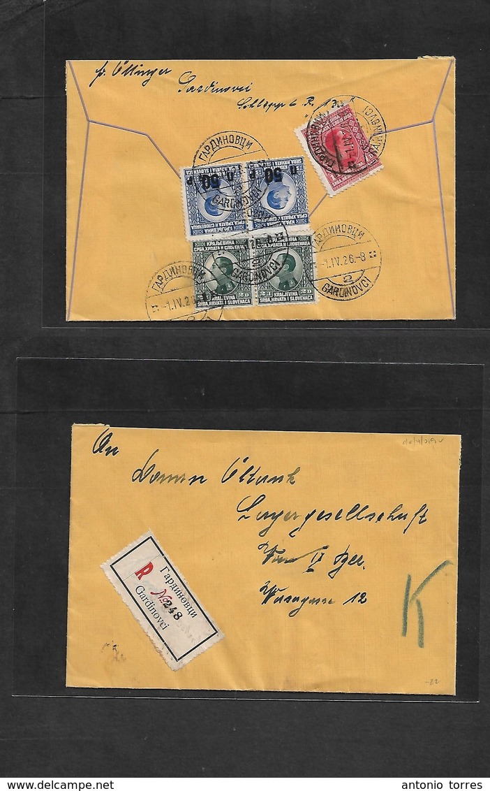 Yugoslavia. 1926 (1 April) Gardinovci - Austria, Wien. Reverse Multifkd Env. XF. Bilingual Cachets. - Other & Unclassified