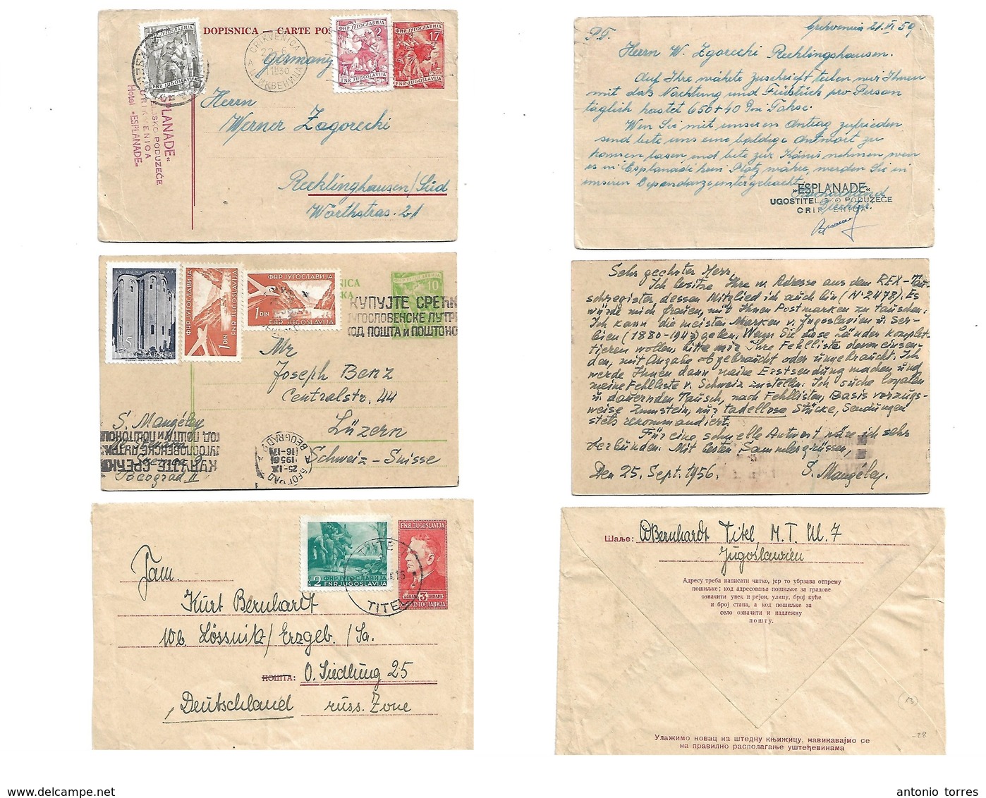 Yugoslavia. 1956. Crikvenica, Belgrade, Titel. Three Diff Stationery Card / One Envelope + Adtl Frankings On Usages To G - Other & Unclassified