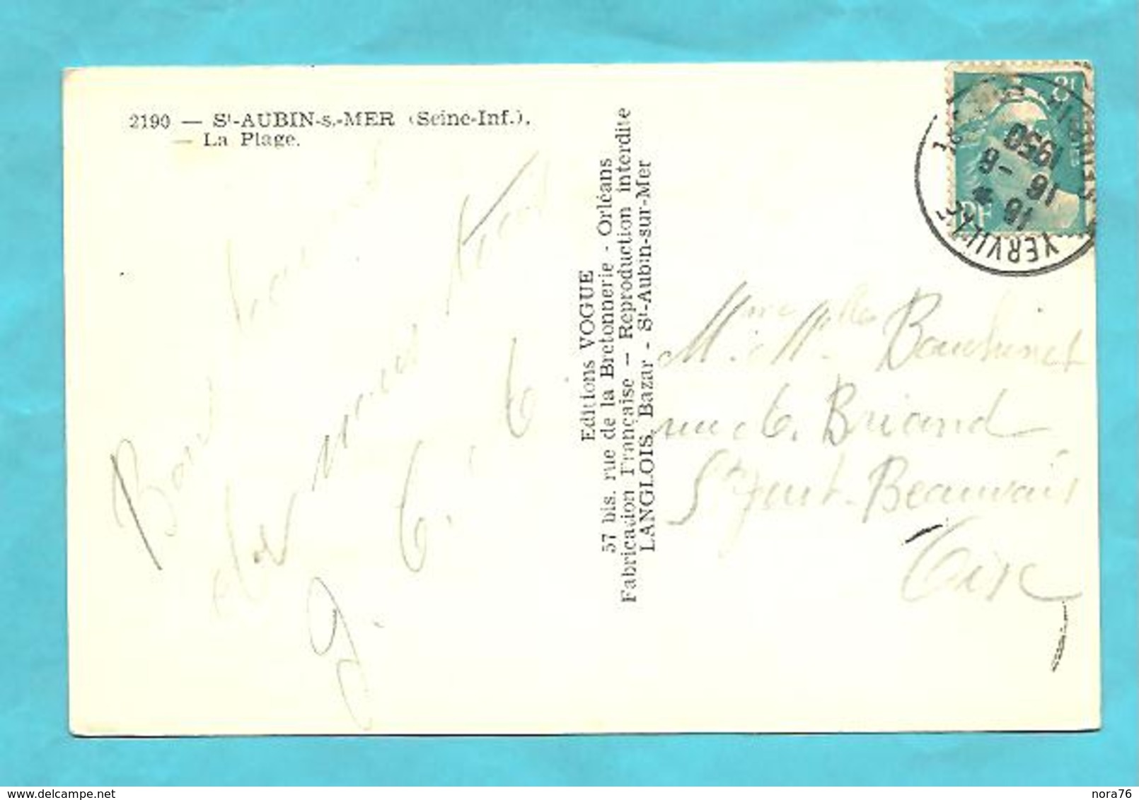 CP 1950  Saint-Aubin-sur-Mer (76) La Plage Cabanes,cycliste ,belle Animation, Marée Basse - Other & Unclassified