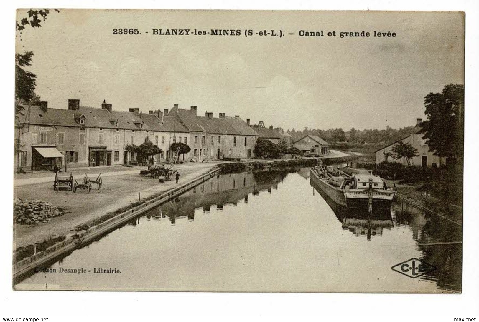 Blanzy Les Mines - Canal Et Grande Levée (animation, Travaux Sur Le Quai, Péniche Cie Générale Navigation Chargée ) - Autres & Non Classés