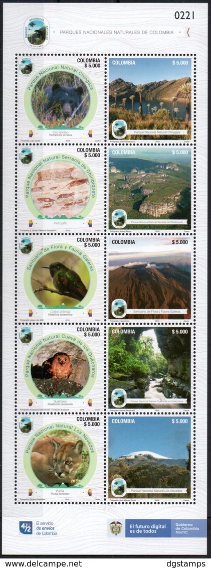 Colombia 2019 ** Minipliego SERIE 10 Sellos Panrques Naturales Nacionales. Fauna, Flora Y Paisajes. - Colombia