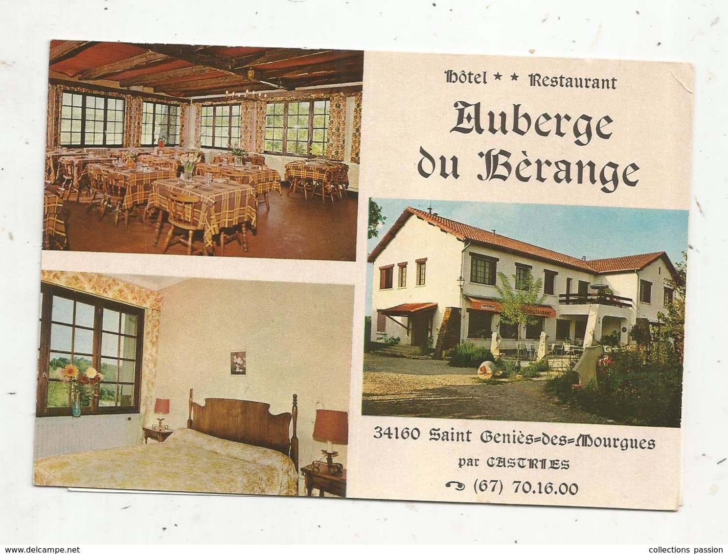 Carte De Visite+ Adjonction D'un Nouveau Plan , Auberge Du BERANGE,34 ,Saint Genies Des Mourgues Par CASTRIES , 3 Scans - Visitenkarten